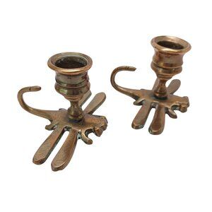 Dragonfly Candle Holders Vintage Solid Brass Pair